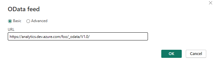 Capture d’écran de l’URL de flux OData.