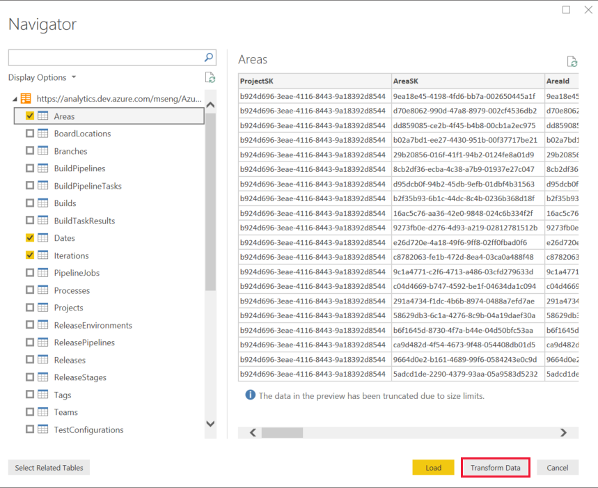 Capture d’écran de la liste Entités sur la page Navigateur.