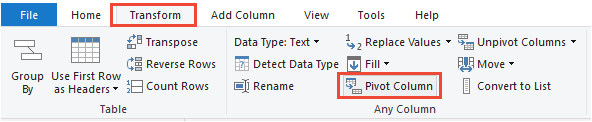 Menu Transformer, option Colonne croisé dynamique.