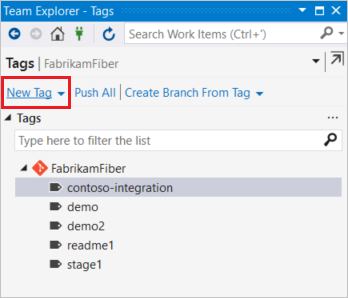 Capture d’écran du bouton créer une balise dans Visual Studio.