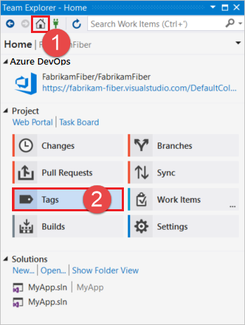 Capture d’écran du bouton Balises Visual Studio.