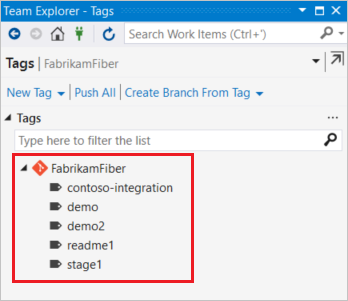 Capture d’écran de la vue balises Visual Studio.