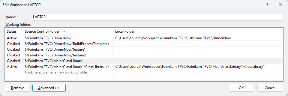 Capture d’écran montrant la modification d’un espace de travail dans la boîte de dialogue Modifier l’espace de travail.