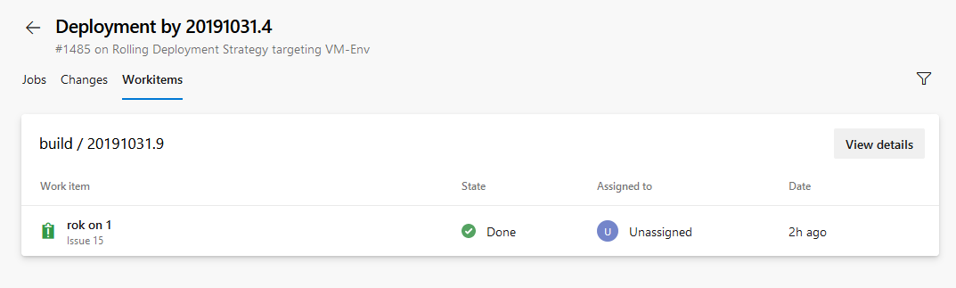 Capture d’écran de la section Déploiement par montrant l’onglet Workitems.