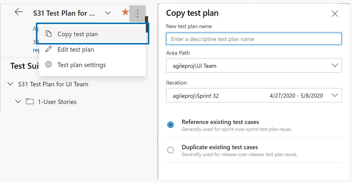 page du plan de test de copie