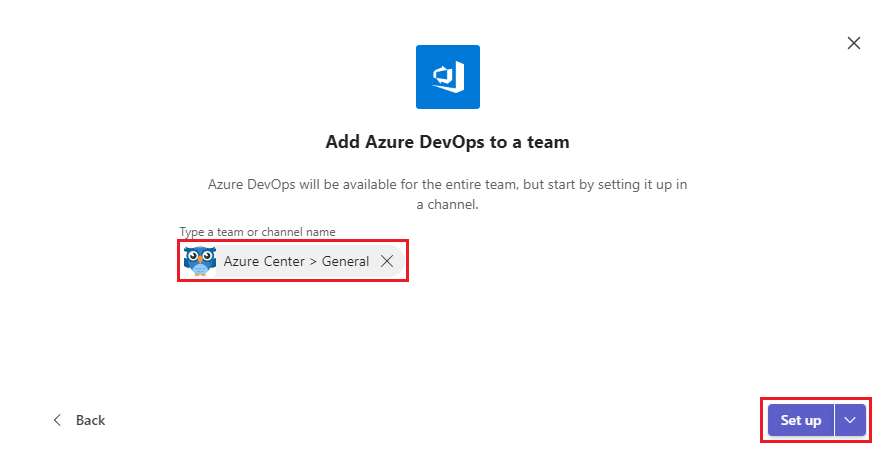 Capture d’écran montrant la sélection de Configurer pour Azure DevOps dans Teams.