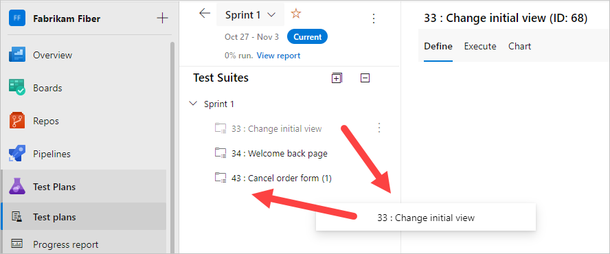 Capture d’écran montrant l’utilisation d’un glisser-déplacer pour déplacer un test.