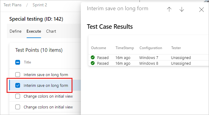 Capture d’écran montrant les résultats des tests pour un point de test.