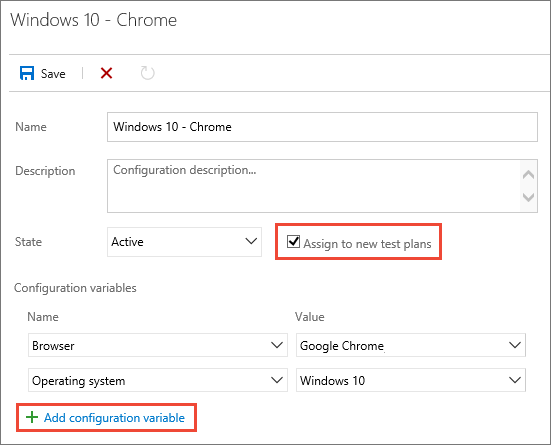 Ajout de variables à la nouvelle configuration de test