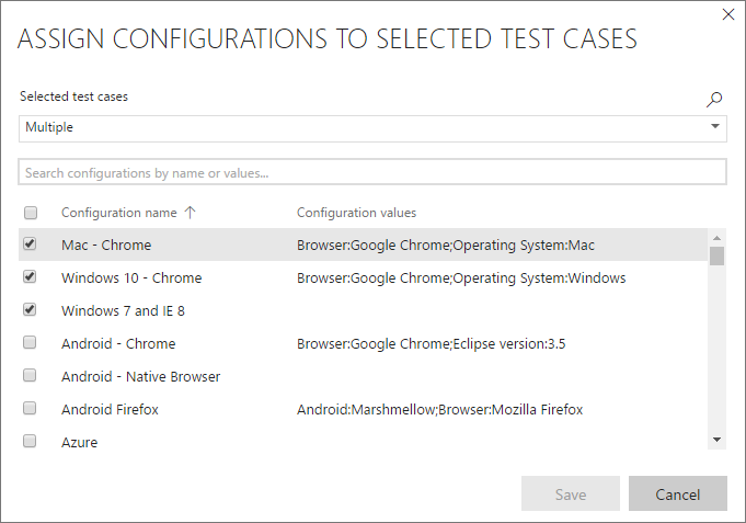 Définition des configurations requises pour un cas de test