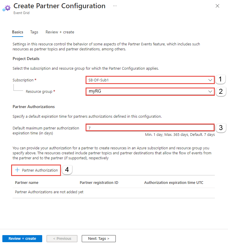 Image montrant la page de configuration de partenaire avec le lien Autorisation de partenaire sélectionné.