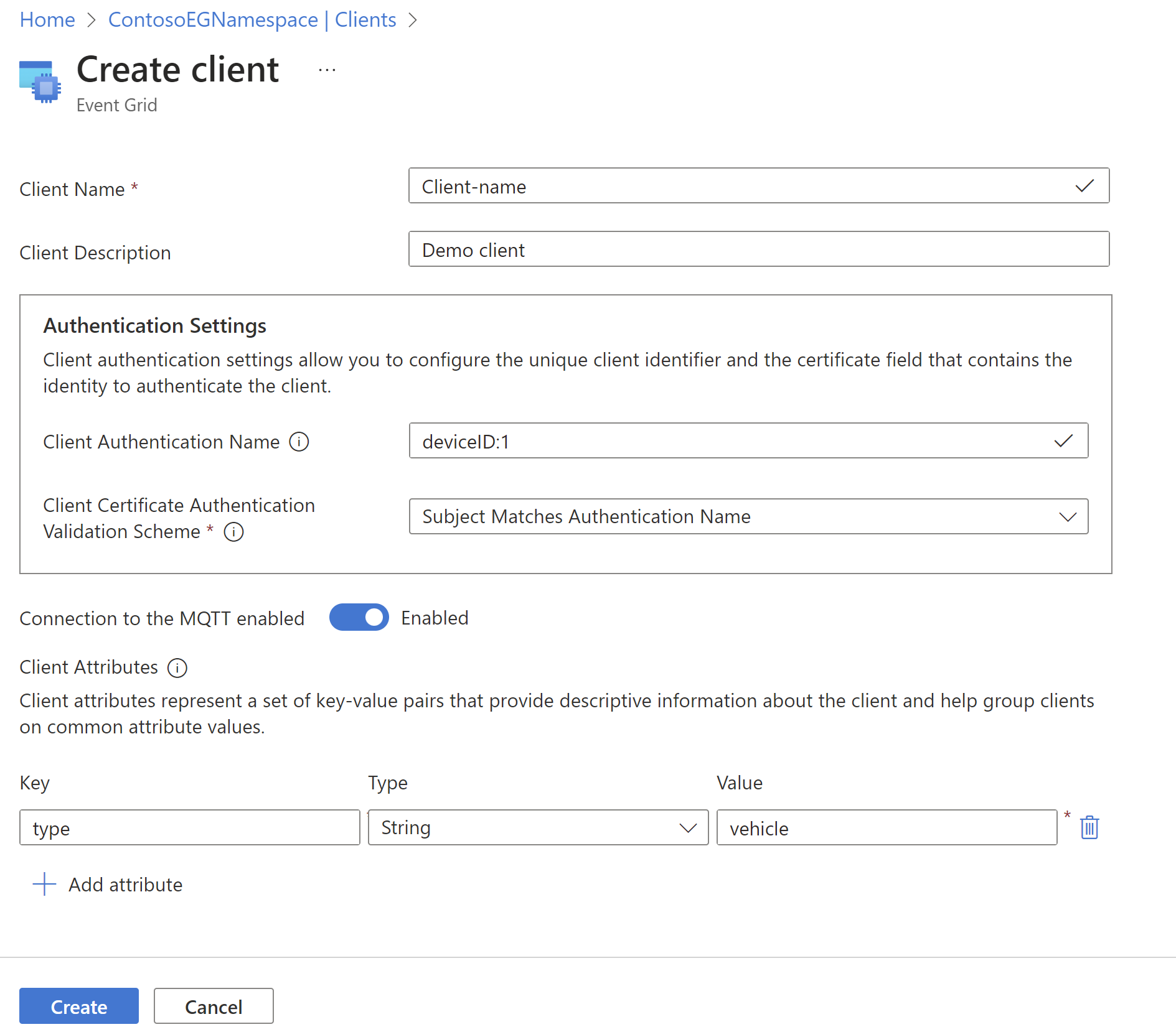 Capture d'écran de la configuration du client.