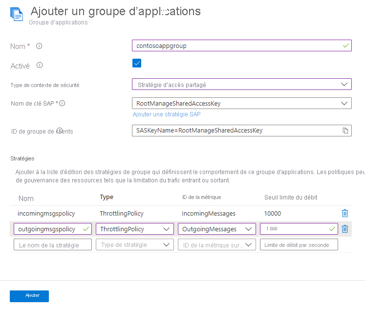 Capture d’écran de la page Ajouter un groupe d’applications avec deux stratégies.