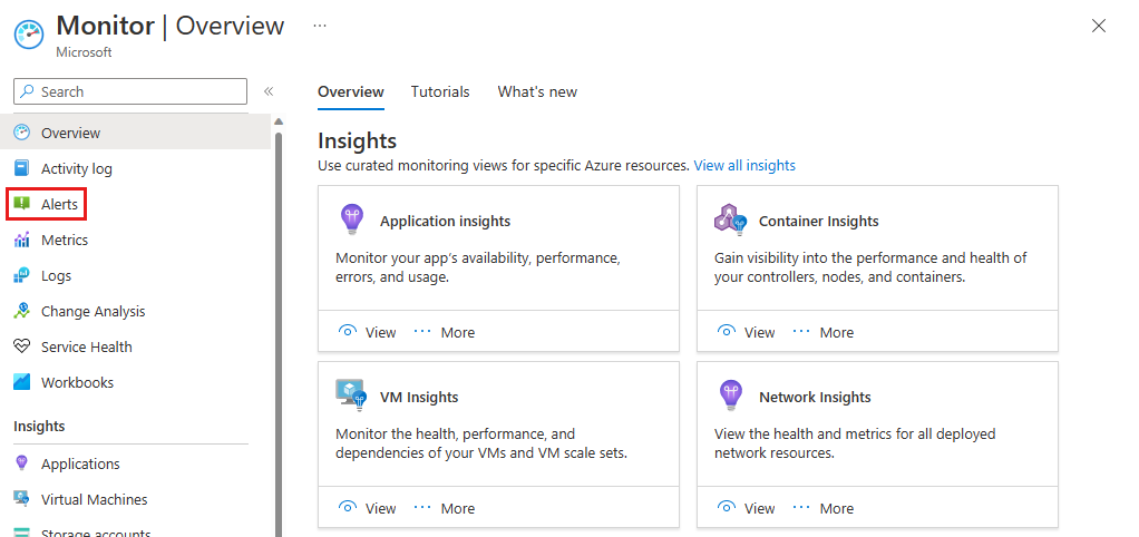 Capture d’écran de l’option Alertes de la page Vue d’ensemble du moniteur.