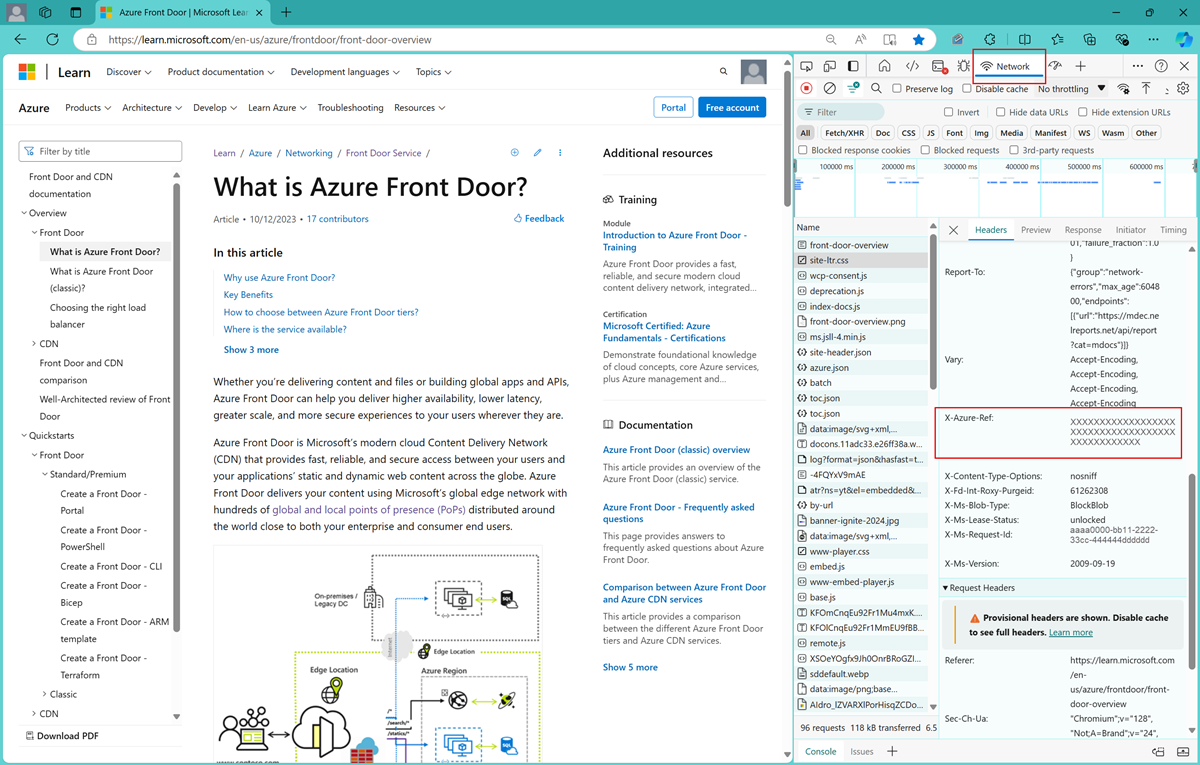 Capture d’écran de l’exemple de RefString dans le navigateur Microsoft Edge.