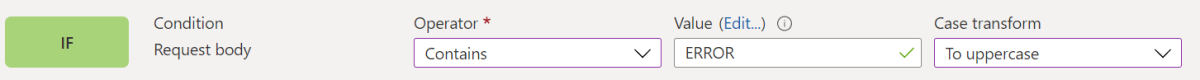 Capture d’écran du portail montrant la condition de correspondance request body.