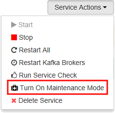 Actions de service, avec l’option activer la maintenance en surbrillance.