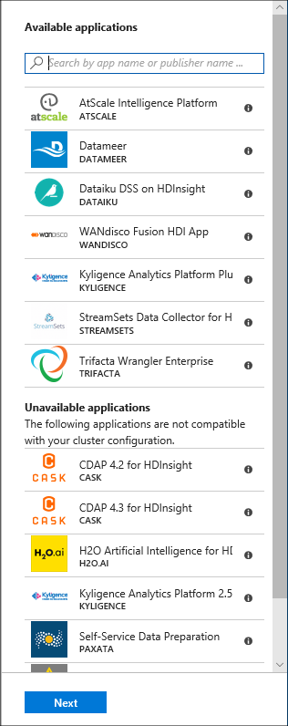 Applications HDInsight disponibles.