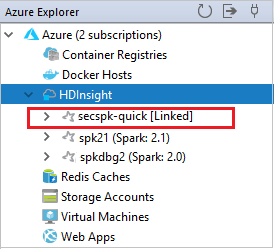 Azure Explorer hdi linked cluster.