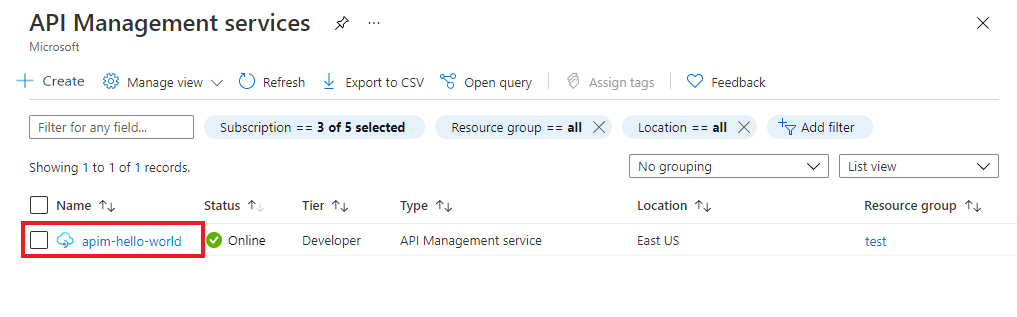 Accéder à l’instance Gestion des API Azure