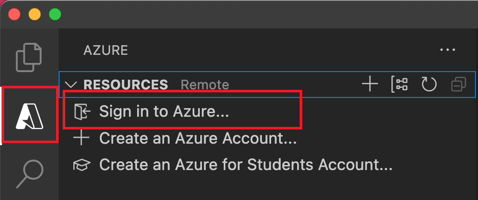 Capture d’écran de la fenêtre de connexion à Azure dans Visual Studio Code.