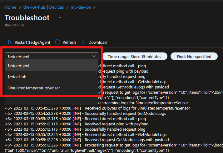 Capture d’écran montrant comment choisir un module dans le menu déroulant que vous souhaitez inspecter.