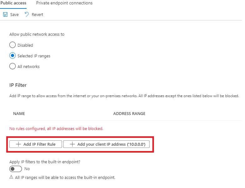 Capture d’écran montrant comment ajouter une règle de filtre IP IoT Hub.