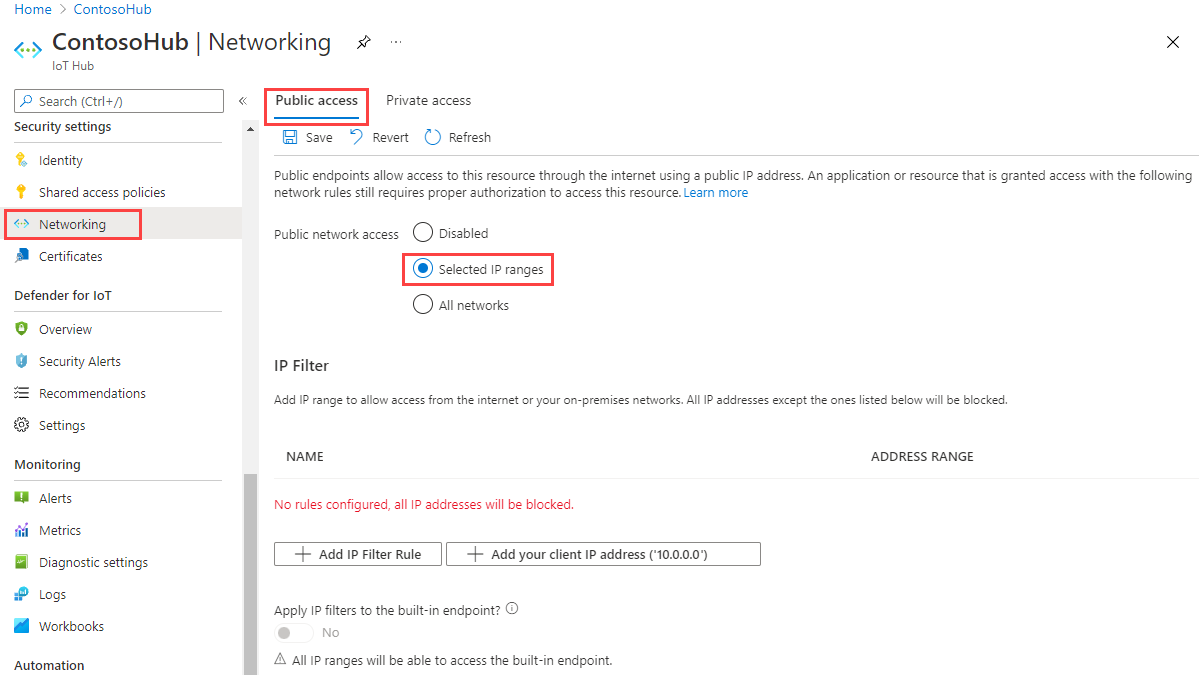 Capture d’écran montrant comment définir les paramètres de filtre IP par défaut.