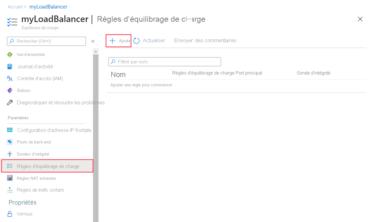 Screenshot of the load-balancing rules page in a standard load balancer.