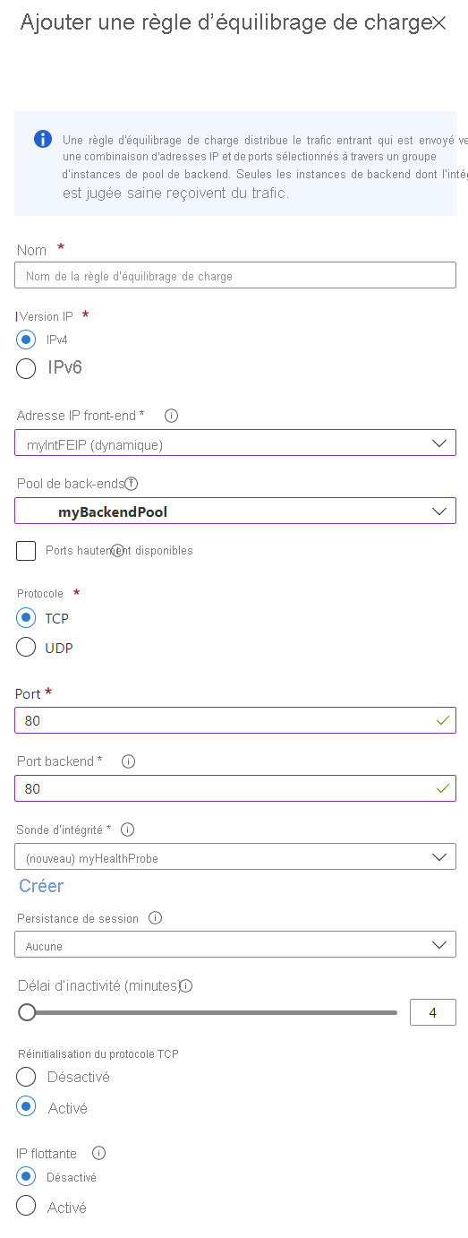 Screenshot of add load balancing rule.