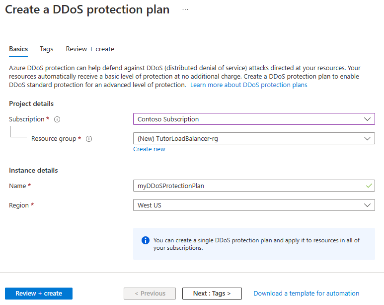 Capture d’écran de la création d’un plan de protection DDoS.