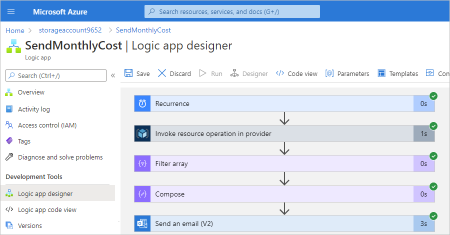 Capture d’écran montrant les détails d’exécution du workflow dans le concepteur.