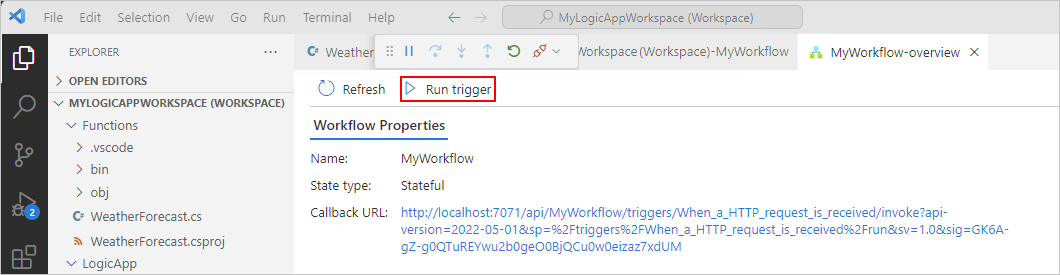 Capture d’écran montrant Visual Studio Code et la page Vue d’ensemble du flux de travail ouverte.