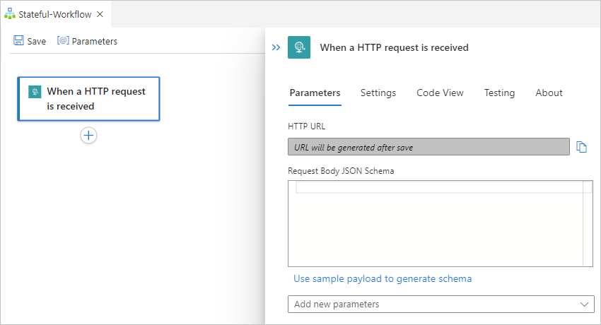 Capture d’écran du volet Information du déclencheur Lors de la réception d’une demande HTTP.