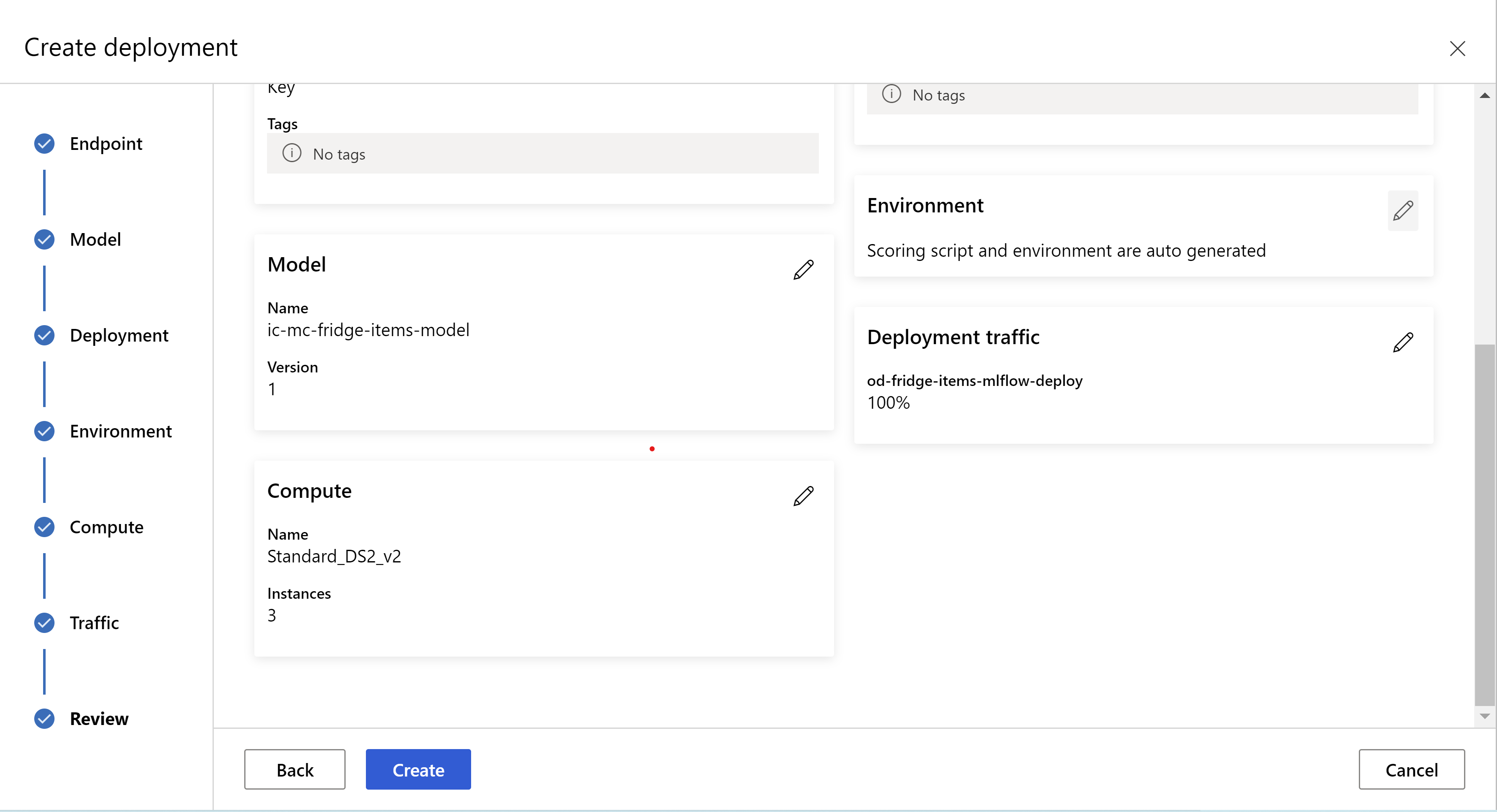 Capture d’écran de l’apparence du bas de la page de révision une fois les options de déploiement sélectionnées.