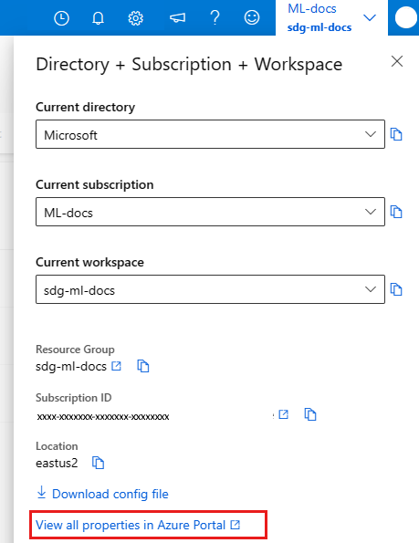 Capture d’écran montrant l’accès à Voir toutes les propriétés dans le portail Azure.