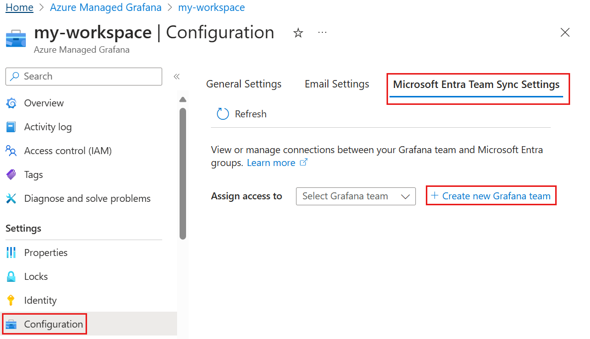 Capture d’écran du portail Azure. Configuration de la synchronisation d’équipes Microsoft Entra.