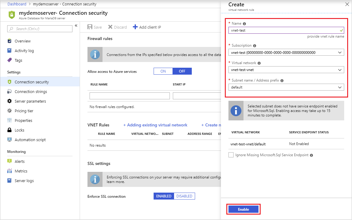 Portail Azure - Configurer le réseau virtuel