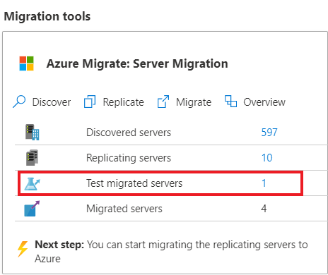 Capture d’écran montrant Tester les serveurs migrés.