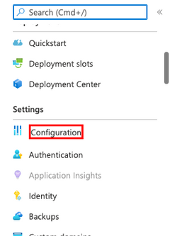 Capture d’écran montrant comment ouvrir la page de configuration dans App Service.