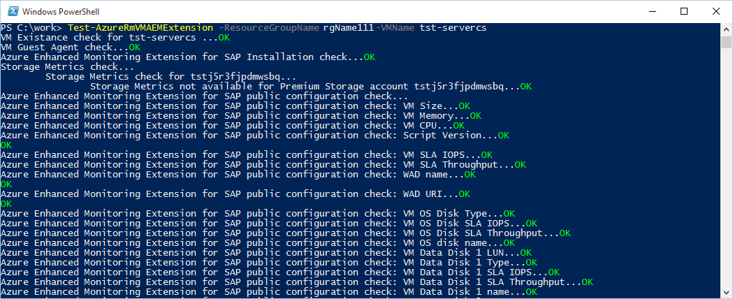 Sortie de test réussi de l’extension Azure pour SAP