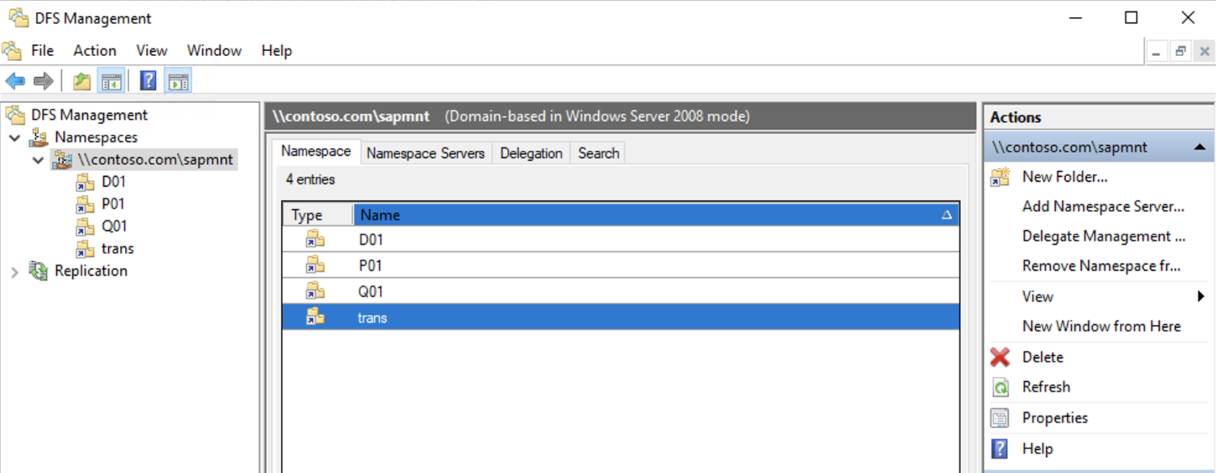 Fin de la configuration de DFS avec des dossiers SAP