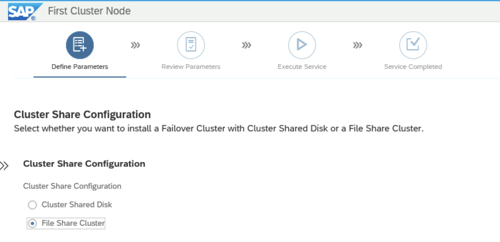 Capture d’écran Configuration de partage de cluster