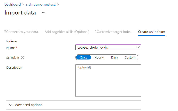 Capture d’écran de la page de définition de l’indexeur.