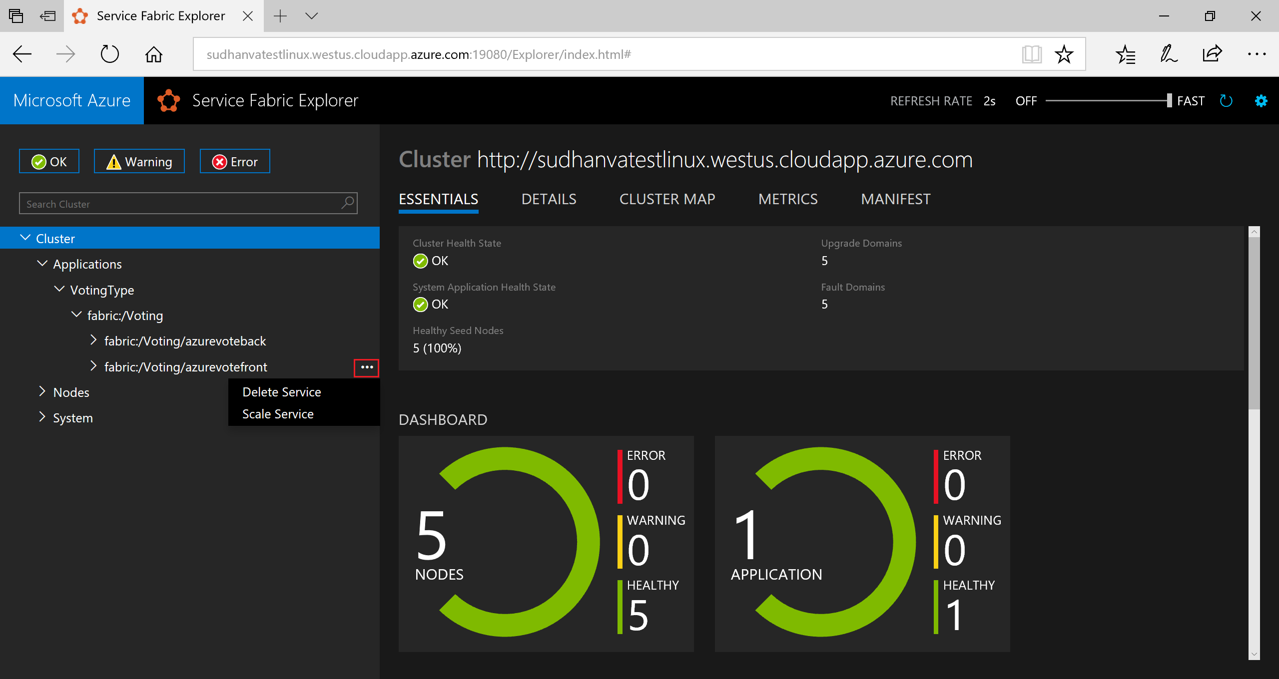 Lancement du service de mise à l’échelle Service Fabric Explorer