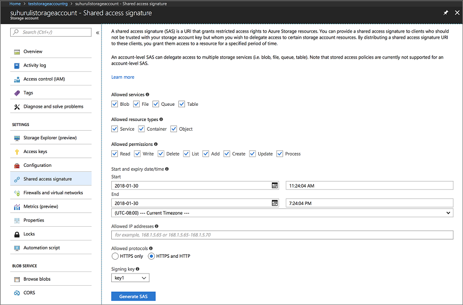 Générer la SAP pour le stockage