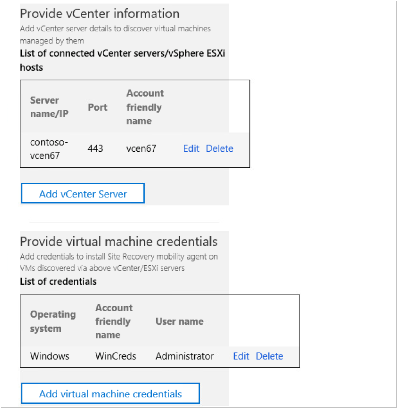 Capture d’écran montrant la configuration de vCenter.