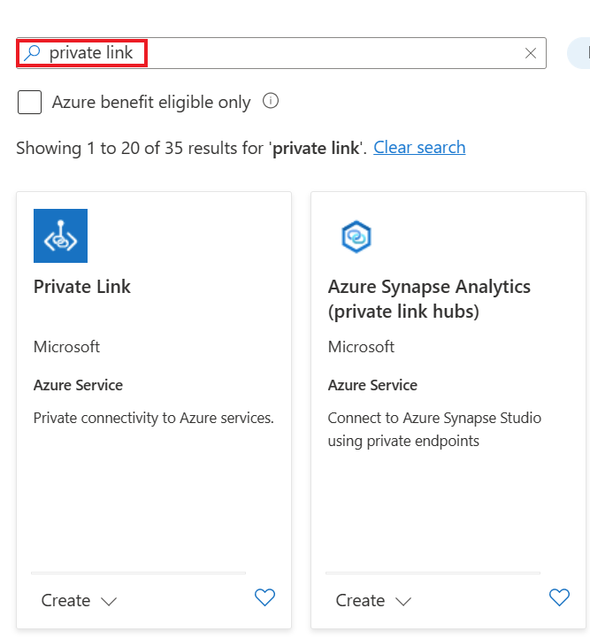 Capture d’écran représentant le Centre de liaisons privées dans le Portail Microsoft Azure.