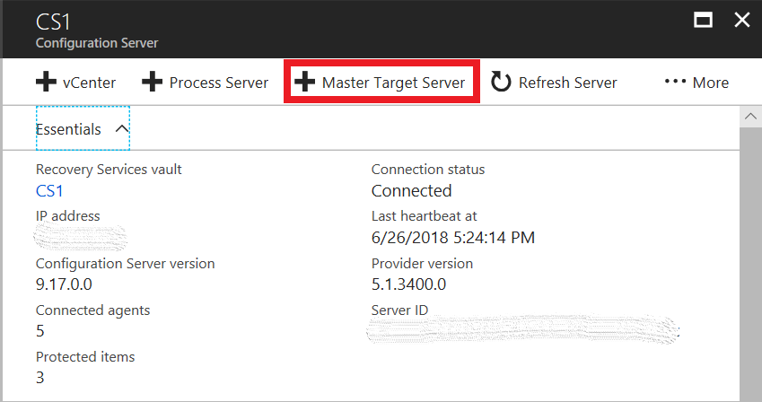 Capture d’écran montrant le bouton Ajouter un serveur cible maître