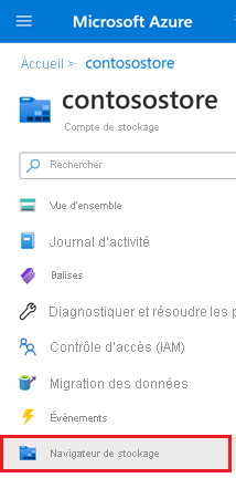 Screenshot of Storage explorer button in the navigation pane.